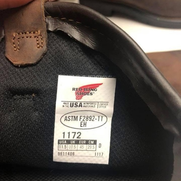 Men’s 11.5 redwing ASFM F2892-11 EH rated soles, waterproof,8” high boots New main image 4